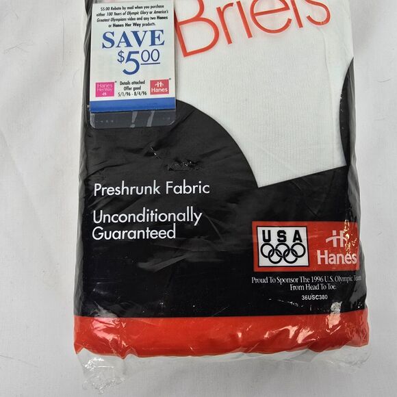 Hanes Briefs Men's 44 White 100% Cotton Preshrunk 3 Pack Vintage 1995 New Sealed - Picture 3 of 7